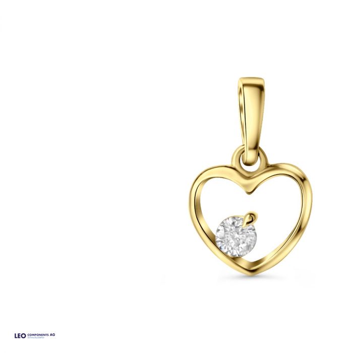 pendant heart polished 8x7mm with zirconia / gold 