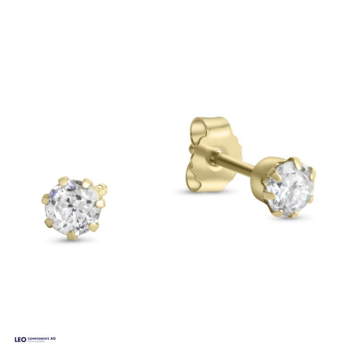 ear stud polished 3,5mm with zirconia / gold 