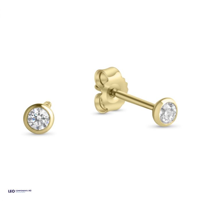 ear stud polished 3,3mm with zirconia / gold 