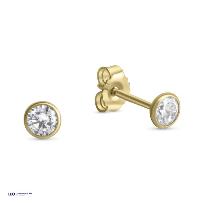 ear stud polished 4,5mm with zirconia / gold 