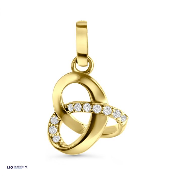 pendant polished bicolor 11,5x11mm with zirconia / gold 
