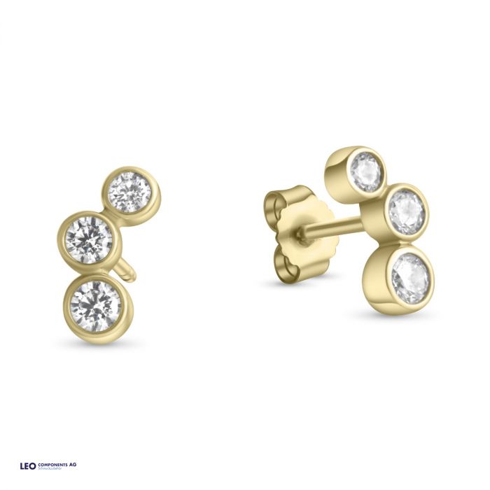 ear stud polished 5x9,5mm with zirconia / gold 
