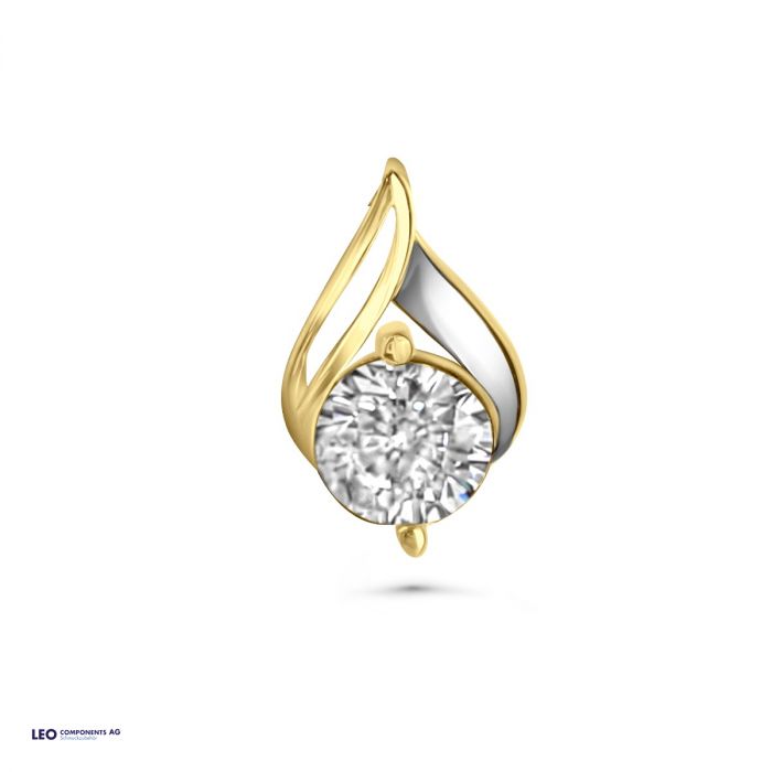 pendant polished bicolor 8,1x13mm with zirconia / gold 