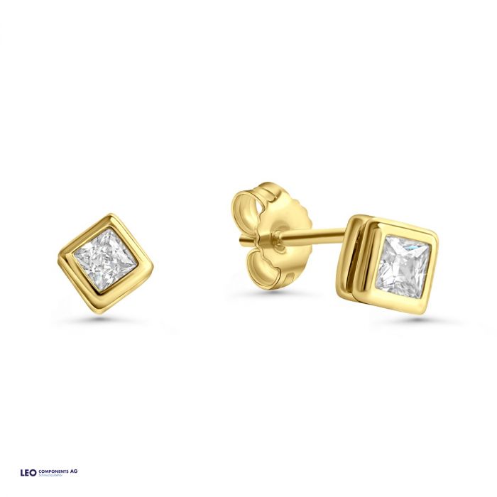 ear stud polished 6,2x6,2mm with zirconia / gold 