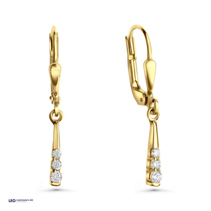 earring polished 2x12,6mm with zirconia (earring: 8x15mm) / gold 