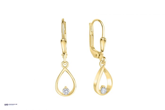 earring polished 6,9x11,5mm with zirconia (earring: 8x15mm) / gold 