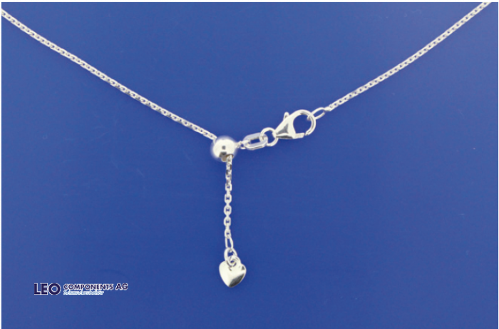 chaîne d’ancre diamentée avec coeur et mousqueton (longueur flexible) / argent 925