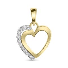 pendant heart polished bicolor 10,5x10,5mm with zirconia / gold 