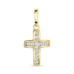 pendant cross polished 8,5x11mm with zirconia / gold 