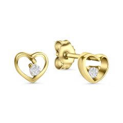 ear stud heart polished 6x5mm with zirconia / gold 