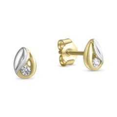 ear stud polished bicolor 4,3x6mm with zirconia / gold 