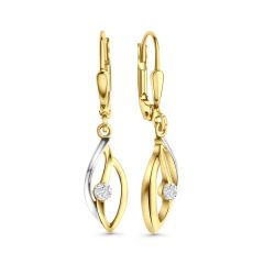 earring polished bicolor 6,4x16,5mm with zirconia (earring: 8x15mm) / gold 