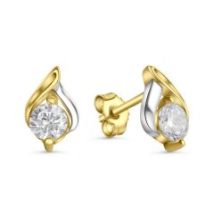 ear stud polished bicolor 6,8x11,3mm with zirconia / gold 